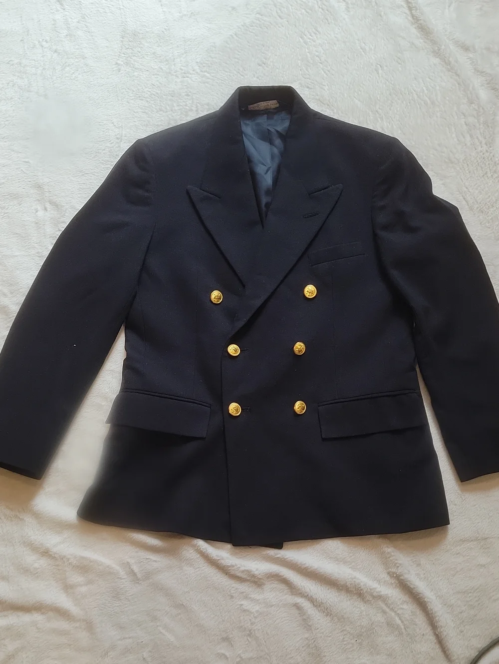 Classic Men's Double-Breasted Navy Blazer with Gold Buttons